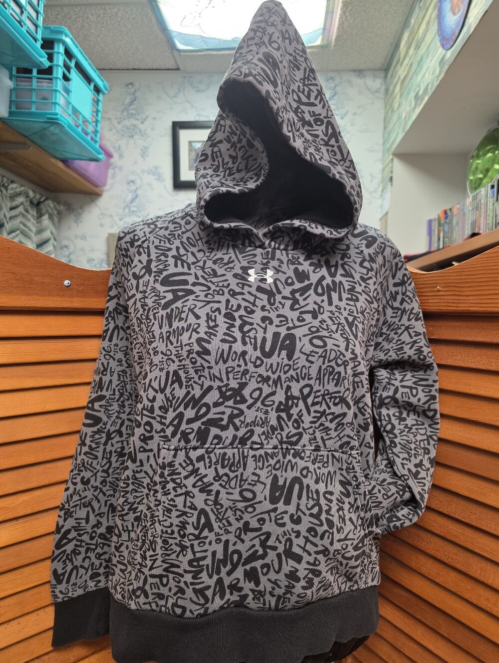 Under Armour Rival Fleece Printed Wordmark Typography Graffiti Hoodie Size Large